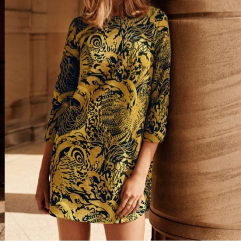 H&M Yellow and Black Patterned Mini Dress